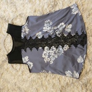 Maurices woman's size S sleeveless blouse w v-neck, lace piping, sheer top